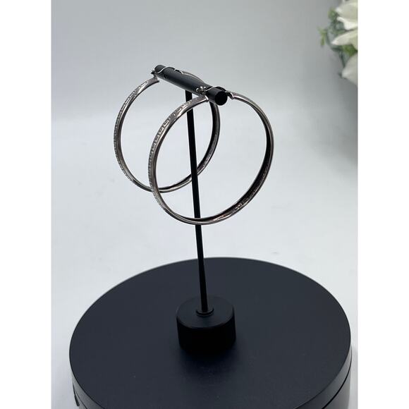 Sterling Silver 925 Stamped Large Greek Pattern 2.25” Hoop Pierced Earrings - Picture 3 of 8